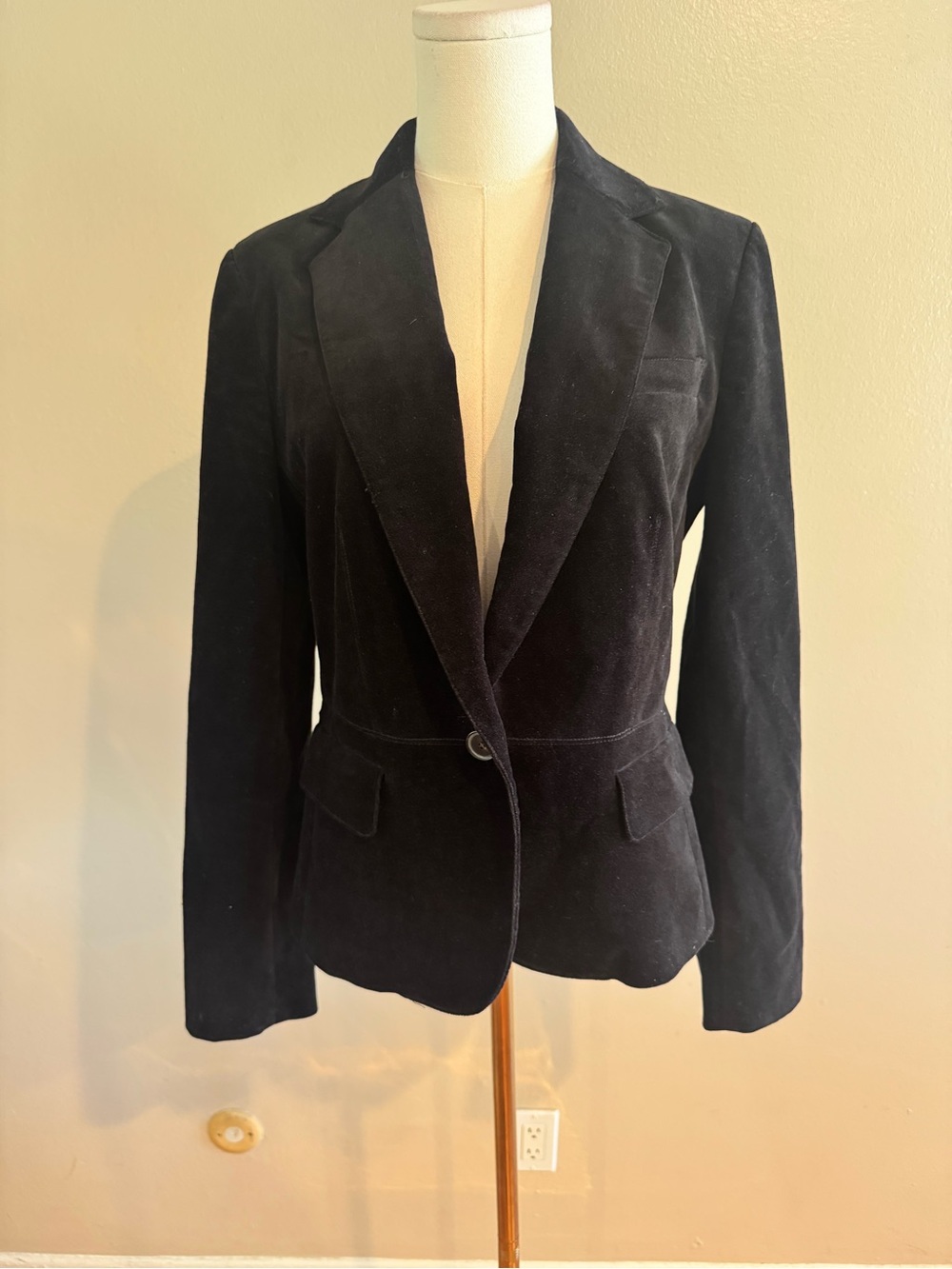 Talbots Black Cotton Velvet Blazer Jacket Size 10 Fitted Classic